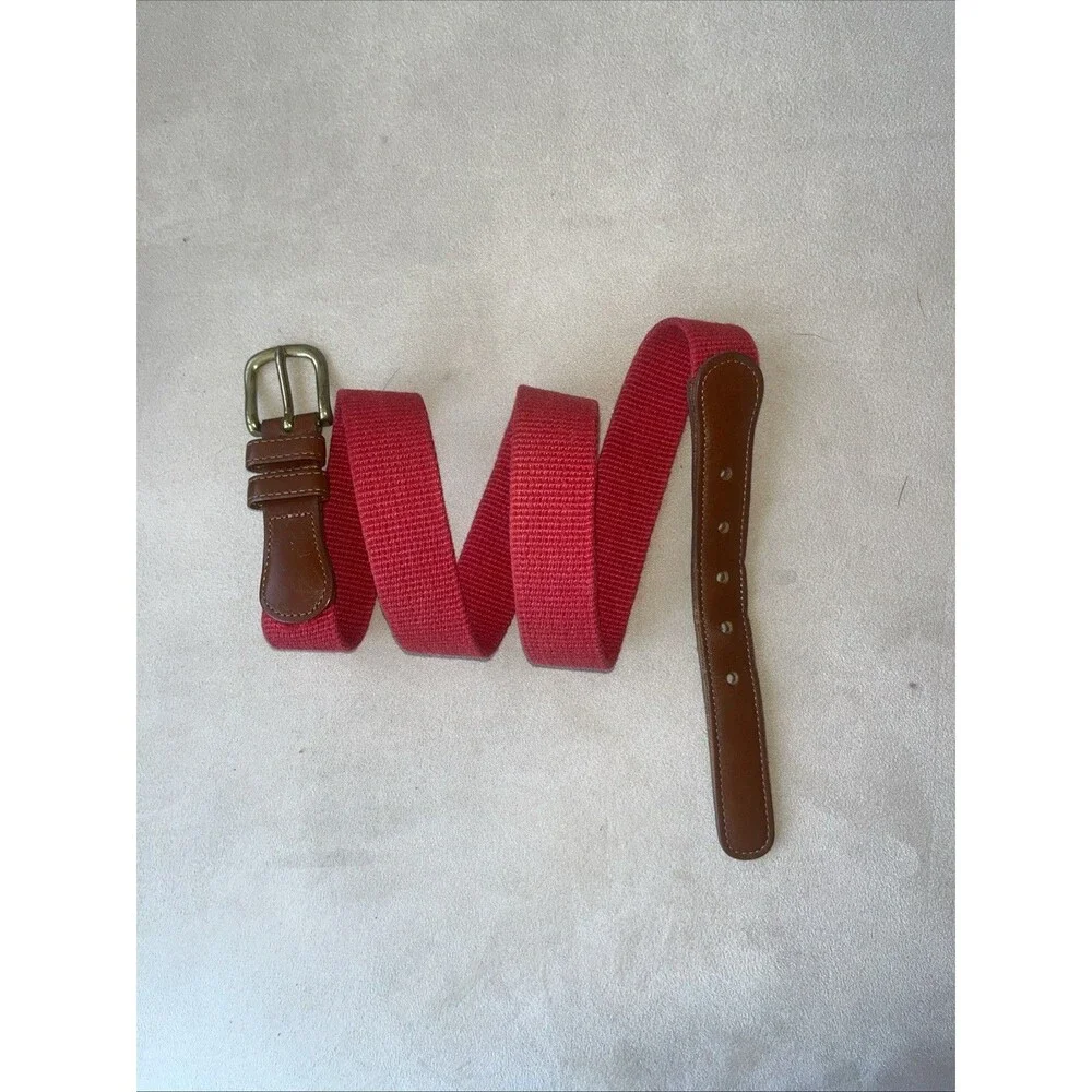 Vintage Coach Red Linen Brown Leather Tab Brass‎ Buckle Belt 34